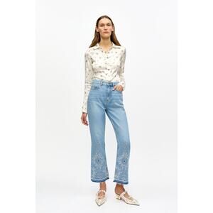 Ganni Broderie Anglaise Betzy Jeans in Light Blue Stone 28